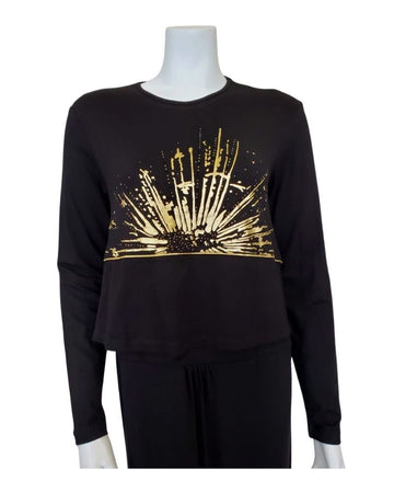 Pierre Balmingo Paris 05-4520A-NLL Gold Starburst Design Black Modal Nursing Nightgown myselflingerie.co